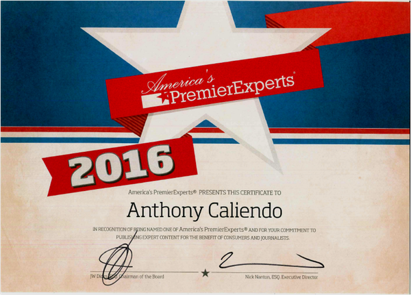 Anthony Caliendo named a leading expert by America's PremierExperts